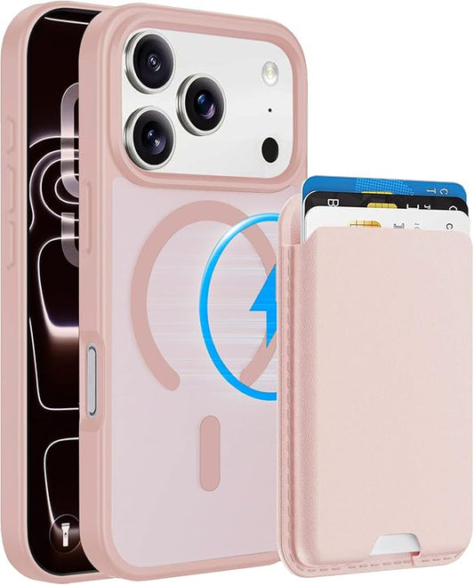Ntwinro Magnetic for iPhone 17 Pro Case (Compatible with MagSafe) with Detachable Wallet & Card Holder for 3 Cards [RFID Blocking] Military Grade Protective Slim Phone Cover, Pink