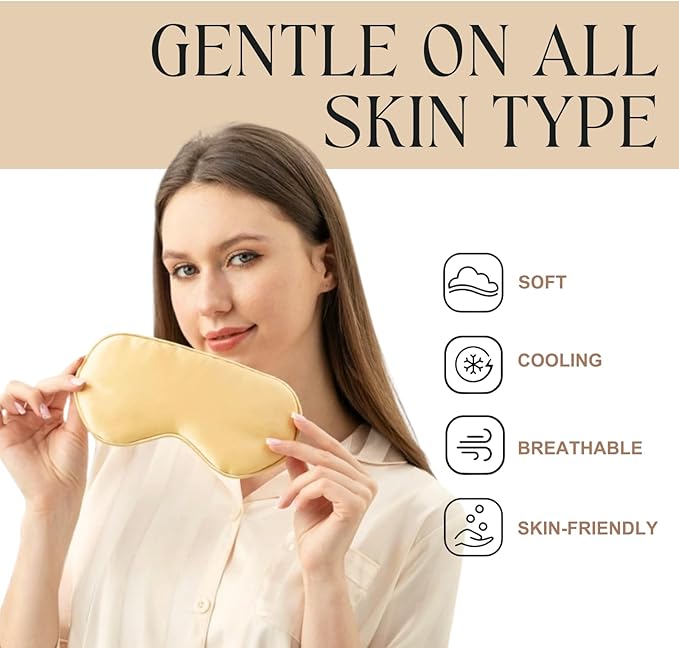 Silk Satin Sleeping Eye Mask, Gold Sleep Eye Mask Night Blindfold for Women and Men, Soft Breathable Blackout Eyeshade Eye Cover for Travel, Wedding Bridesmaid Gift