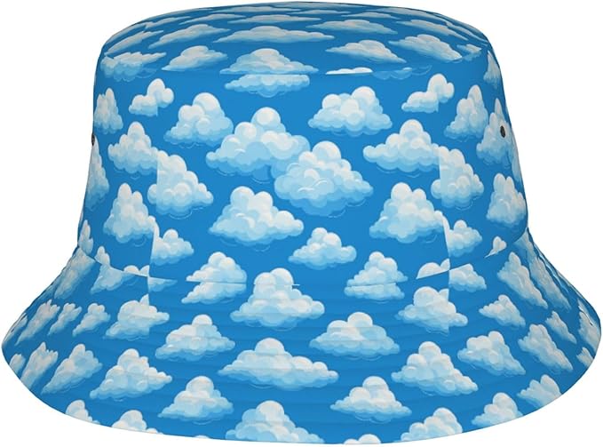 Colorful Fire Balloon, White Cloud Fisherman Hat Summer Foldable UV Protection Sun Hat