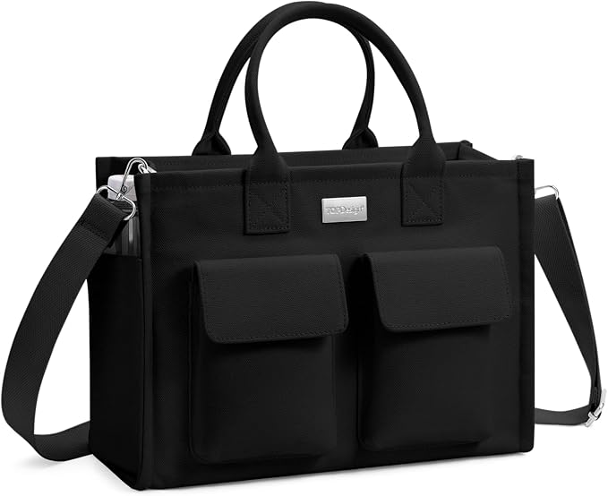 TOPDesign Heavy-Duty Canvas Tote Bag for Women, Adjustable Crossbody/Shoulder Handbag with 9 Pockets, Everything Tote