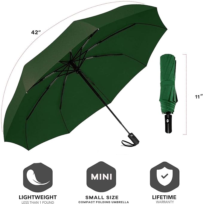 SIEPASA Windproof Travel Compact Umbrella-Automatic Umbrellas for Rain-Compact Folding Umbrella, Travel Umbrella Compact, Small Portable Windproof Umbrellas for Men Women Teenage. (Green)