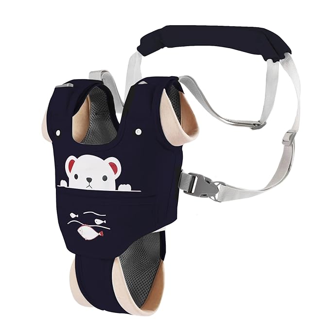 Baby Walking Harness Handheld Baby Walker Assistant Belt Adjustable Toddler Infant Safety Harnesses Standing Up Walking Learning Helper with Detachable Crotch for 9-24 Month Old (Dark Blue)