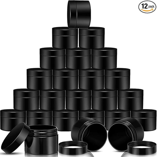 SATINIOR 12 Pack 8 oz Plastic Container Jars with Lids Round Clear Travel Cosmetic Container Slime Jar for Toiletries, Lotion, Cream, Ointment, Makeup, Rhinestone, Sample, Kitchen Storage(Pure Black)