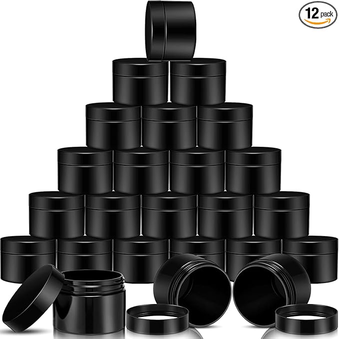 SATINIOR 12 Pack 12 oz Plastic Container Jars with Lids Round Clear Travel Cosmetic Container Slime Jar for Toiletries, Lotion, Cream, Ointment, Makeup, Rhinestone, Sample, Kitchen Storage(Pure Black)