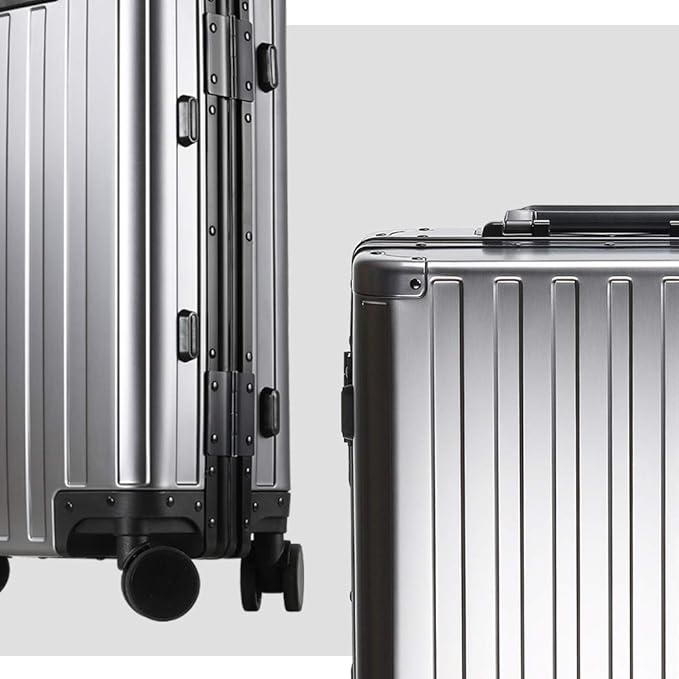 25-inch Aluminum Checked Luggage: Gunmetal Gray - Full Metal Shell - Crush-Resistant & Burst-Proof, TSA Lock & Spinner Wheels for Business Travel - Men Women