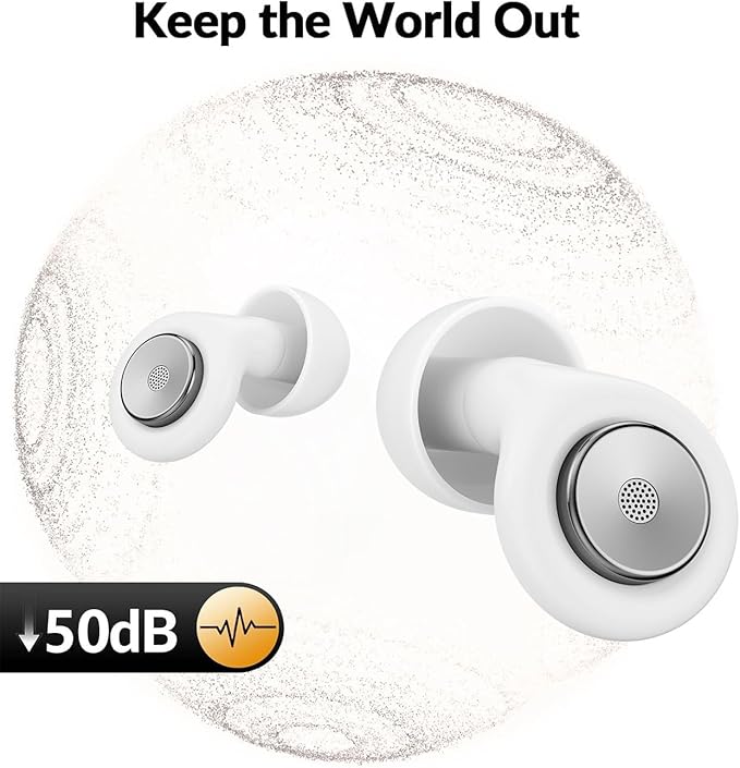 Sleep Noise-Canceling Earplugs 50dB Noise Reduction 4 Ear Tip Sizes Reusable Noise-Canceling Earplugs Silicone Hearing Protection Gear Ideal for Work and Travel (White)