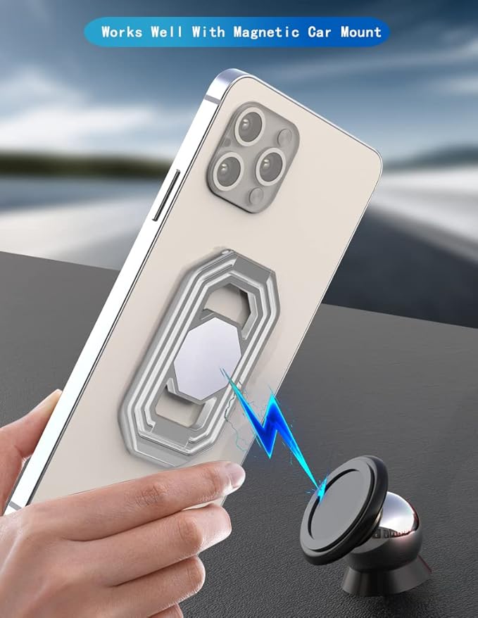 Phone Ring Holder Metal Kickstand 360° Foldable Swivel Cell Phone Finger Grip Stand Phone Back Grip for Magnetic Car Mount Compatible with iPhone iPad Smartphones Tablet
