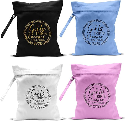 4Pcs Girls Trip Gifts Wet Dry Bag, Beach Bag Wet Bag Favors, Sunscreen Bags Swimsuit Toiletry Travel Essentials For Women, Beach Travel Gym Laundry bags for Dirty Diaper Swimsuit Gifts