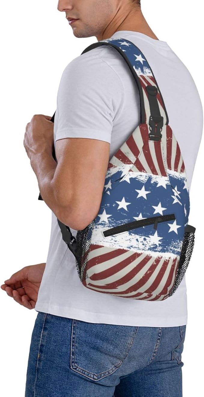 American Flag Sling Bag Multipurpose Crossbody Sling Backpack Travel Cycling Hiking Shoulder Bag For Women Men