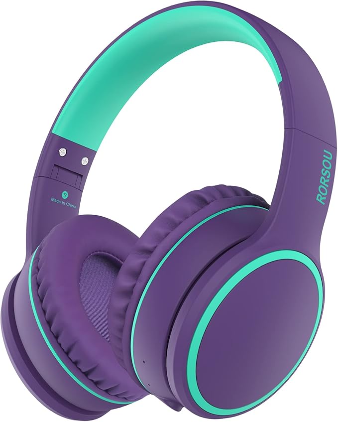 RORSOU B10 Bluetooth Headphones Over Ear, 2 EQ Music Modes(Normal/Bass) and 50H Playtime Wireless Headphones with Mic, Lightweight Folding HiFi Stereo Headset for iPad/Travel/Tablet/PC/Home (Purple)