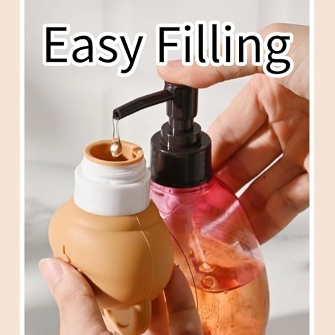 Cute Bear Travel Bottles Set for Toiletries 3 Pack 2.8oz 80ML Leak Proof Silicone Containers for Conditioner Shampoo Lotion (Pink)