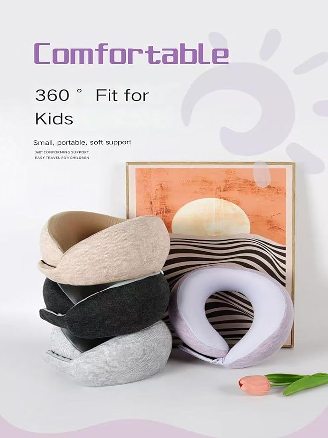 Kids Memory Foam Travel Neck Pillow, 360° Support,Travel U-Shaped Airplane Pillow, Foldable，Suitable for Commuting, Flying, Working, and Living at Home (Smoky Purple)