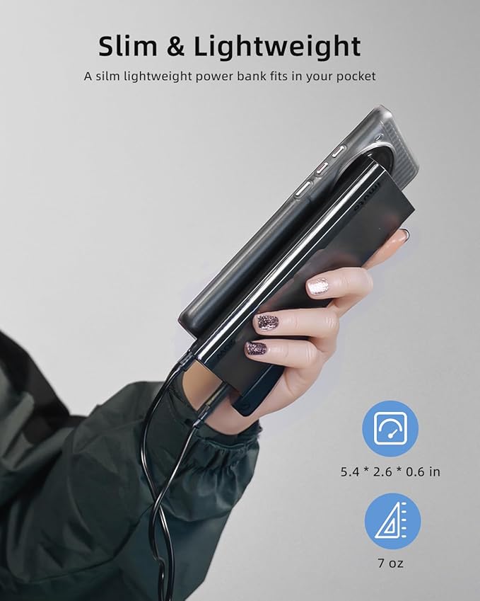 imuto Portable Charger, Slim 20W PD 10000mAh Power Bank, USB C in & Out Fast Charging Battery Pack, Travel Essential External Phone Charger for iPhone, iPad, Samsung, Google, LG