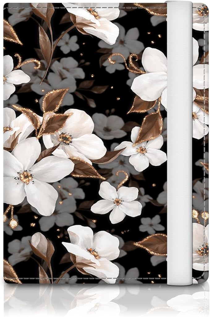 Passport Holder for Travel Essentials, RFID Premium Leather Passport Wallet Cover Case for Travel Must Haves Accessories, Passport Book Holders for Women Men Black Cute Flowers