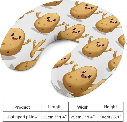 Portable U-Shaped Travel Pillow Memory Foam Neck Rest, I'm A Potato Cute Potatoes U-Shape, Airplane Car Bus Office Chin Support