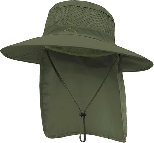 Outdoor Sun Hats with Stowable Neck Flap for Men Women UPF 50+ Mesh Summer Bucket Hat Wide Brim for Fishing Safari Hiking
