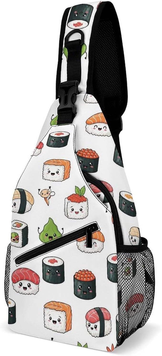 SWEET TANG Cute Sling Shoulder Backpacks Kawaii Food Theme Japanese Sushi Bags Chest Sack, Anti Theft Crossbody Rucksack for Hiking Traveling Sports, Multipurpose Daypacks for Men Women
