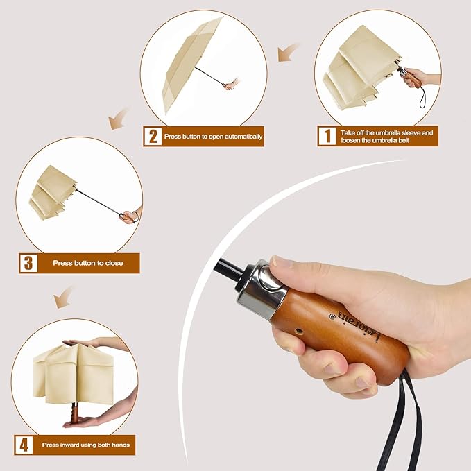 Lejorain Large Folding Golf Umbrella - Compact Mens Umbrellas Travel Rain and Windproof 54inch Collapsible Automatic Open Close Umbrella 210T Teflon Vented Double Canopy