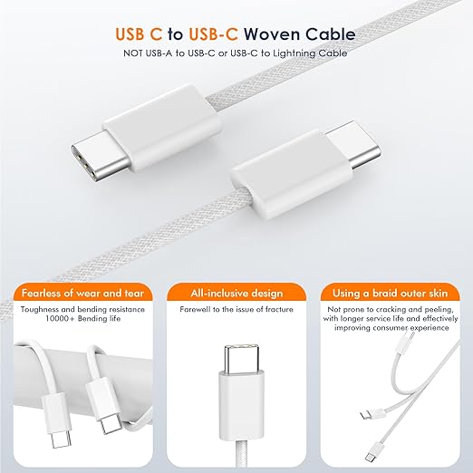 Charge for iPhone 16/15 Charger,Fast Charging iPhone 16/15 2Pack Type C Wall Charge Adapter USB C Charger Block 6FT USB-C to C Woven Cable for Apple iPhone 16 Pro Max/iPhone 15 Plus,iPad Pro/Air/Mini