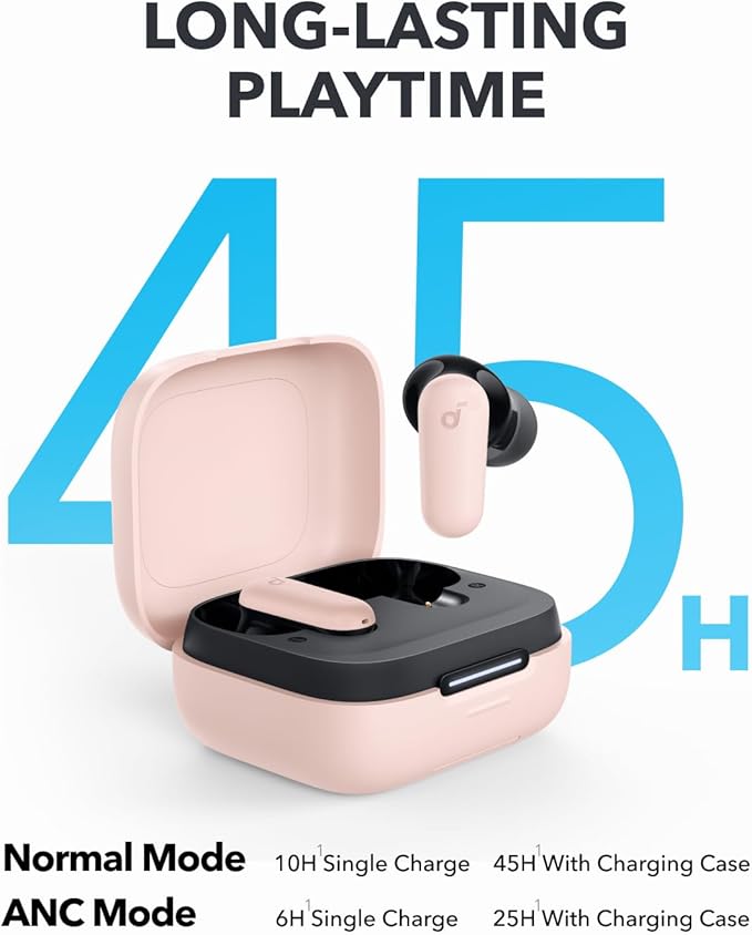 Soundcore P30i by Anker Noise Cancelling Earbuds, Strong and Smart Noise Cancelling, Powerful Bass, 45H Playtime, 2-in-1 Case and Phone Stand, IP54, Wireless Earbuds, Bluetooth 5.4 (Pink)