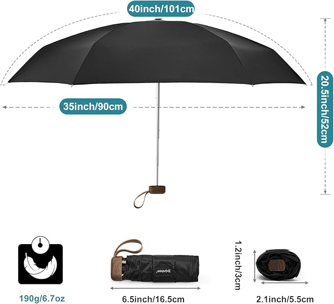 G4Free Mini Travel Folding Umbrella for Purse, Compact UPF 50+ UV Protection Sun & Rain Small Umbrella, Lightweight Portable Parasol Fits in Pocket, Wallet for Women Men(Carbon black)