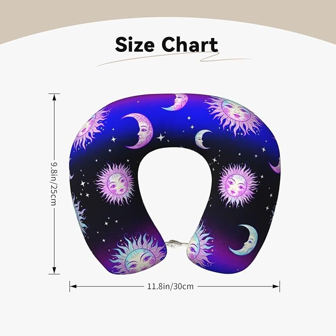 Neck Pillow Memory Foam Travel Pillows Comfortable for Airplane Flight Car Travel Office Nap and Sleeping, Funny Cushion for Head Shoulder Trippy Sun Moon Stars