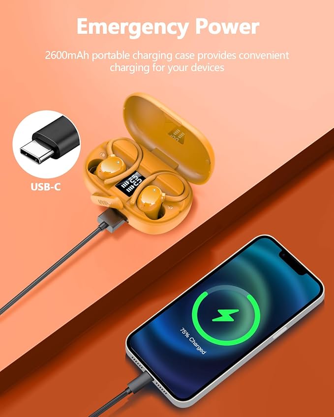 Wireless Earbuds 128hrs Bluetooth 5.3 Headphone Sport, 2025 Bluetooth Earbuds Stereo Deep Bass Over Ear Bud with Earhooks, ENC Noise Cancelling Mic, IPX7 Waterproof Earphone for Workout/Running