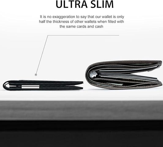 GSOIAX Mens Slim Wallet for Men Minimalist Genuine Leather Carbon Fiber Rfid Blocking Bifold Credit Card Holder With Gift Box (Carbon-money clip)
