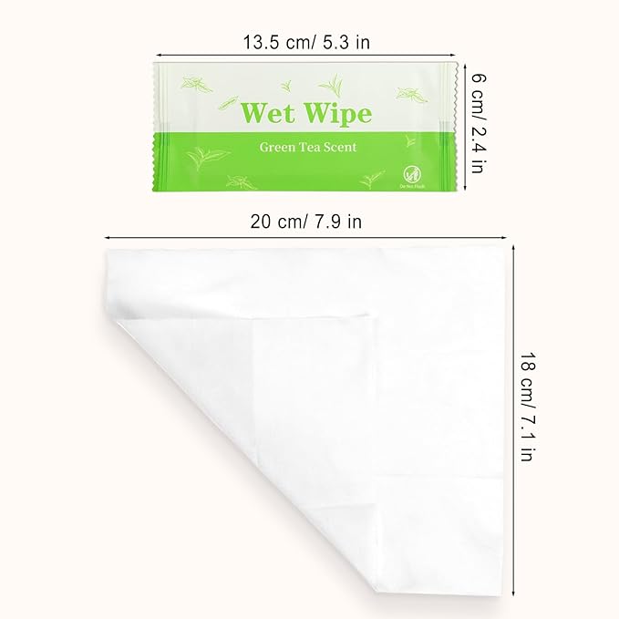 Individual Hand Wipes, 300 PCS Wet Wipes Individually Wrapped, Wet Napkins Travel Size for Wedding, Barbecue, Restaurant, Green Tea Scent