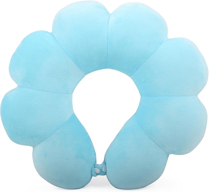 Flower Travel Neck Pillows for Airplanes Breathable Cotton U-Shaped Neck Pillow for Kids & Adults Head Neck Chin Support Rest Pillow for Traveling,Car,Train,Bus,Recline,Home,Office,Light Blue