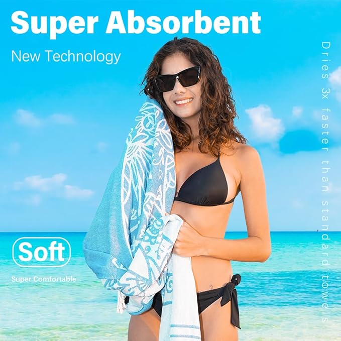 Turkish Beach Towel Quick Dry Absorbent Cotton Lightweight Thin Bathroom Bath Pool Swim Towels Extra Large Oversized Sand Free Beach Accessories Essentials Stuff Cloud Gift for Adults