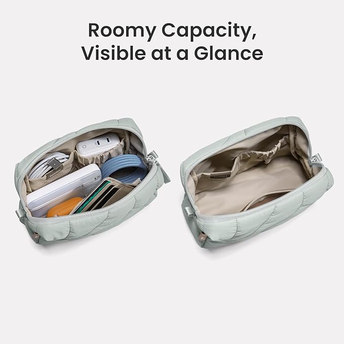 tomtoc Electronics Organizer Travel Case, Soft Puffy Organizer Bag Birthday Christmas Gifts Travel Essentials for Women Girls, Portable Accessory Tech Pouch Storage for Charger, Cord, Cable, Phone