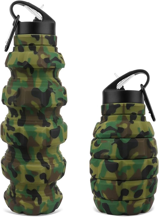 QiCheng&LYS Collapsible Water Bottle Sports Bottle 19.5OZ/580ml Travel Water Bottle for Men Women Kids. BPA Free Food Grade Silicone. (Army green camouflage)