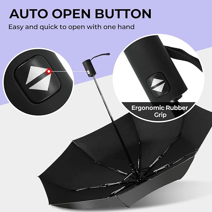 LLanxiry Compact Travel Umbrella, 44" Canopy, Automatic Open/Close Windproof Umbrella, 210T Pongee, 8-Rib Fiberglass, Travel Size Mini, Portable Rain/Sun Umbrellas UPF 50+ with Cover