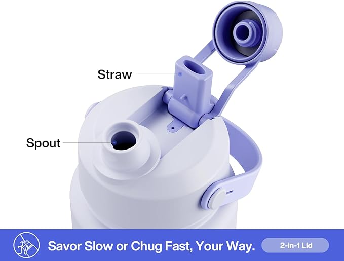 POWCAN 32 oz Insulated Water Bottle with 2-in-1 Straw and Spout Lid, Keep Cold 24H, Leak-Proof, BPA-Free, Double Wall Stainless Steel Water Bottle for Sports, Gym, Travel, and School (Lupine)