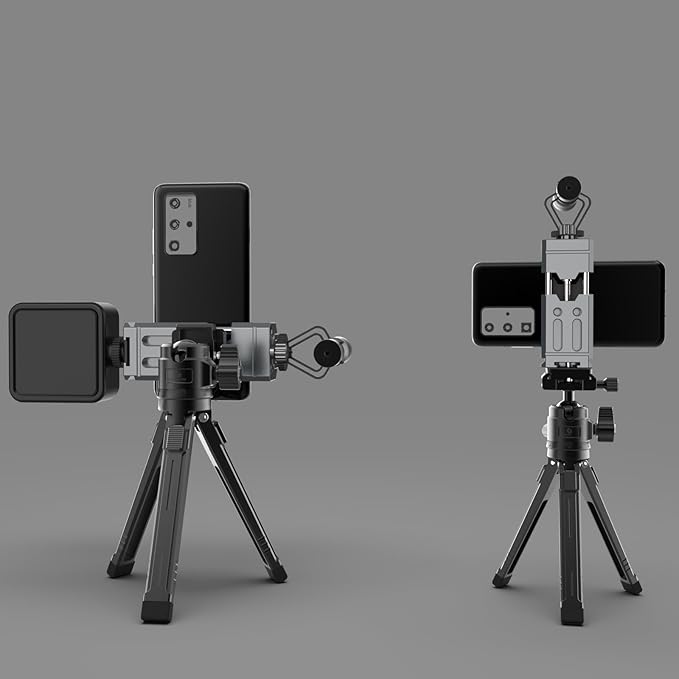 Aluminum Phone Mount for Tripod, Adjustable Phone Tripod Mount with Cold Shoe & Arca Swiss Quick Release Plate,Universal Adjustable Clamp Suitable for iPhone 14 pro/13 Pro/12/11/Samsung