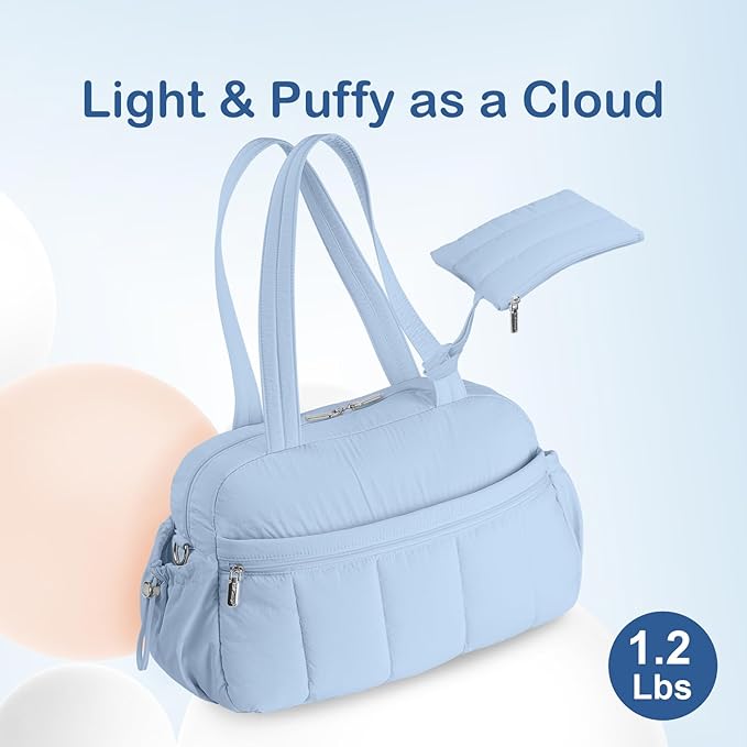 TOPDesign Travel Duffel Bag for Women, Puffer Gym Bag Sports Tote with Wet Pocket, Carry On Weekender with Luggage Sleeve (Ocean Blue)