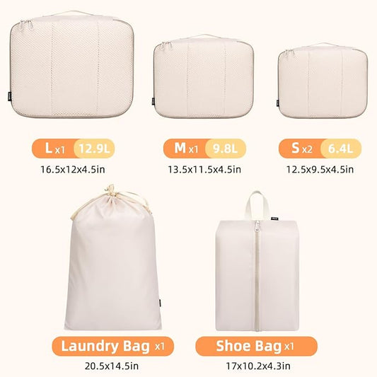 BAGAIL 6 Set Packing Cubes Luggage Packing Organizers for Travel Accessories-Beige