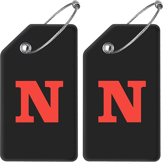 Gostwo 2 Pack Silicone Luggage Tags for Suitcases, 26 Initial Letter Baggage Labels Handbag School Bag Suitcase Instrument Tag with Stainless Steel Loop(Black)(Letter N)