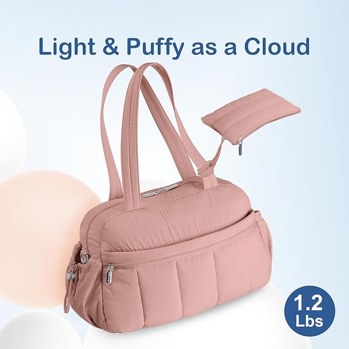 TOPDesign Travel Duffel Bag for Women, Puffer Gym Bag Sports Tote with Wet Pocket, Carry On Weekender with Luggage Sleeve (Dark Pink)