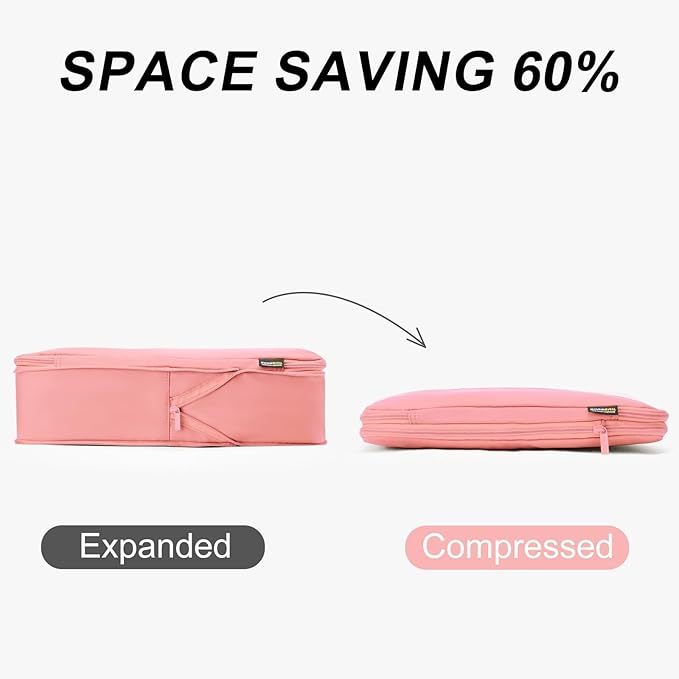 6 Set Compression Packing Cubes for Travel Essentials, Luggage Organizers for Suitcases (Dusty Pink)