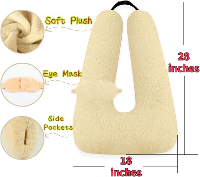 Sexysamba Travel Pillow with Sleep Mask Set Car Pillow Kids Travel Pillow for Sleeping U Shaped Car Seat Pillow Head Neck Body Support for Kids and Adults Road Trip Accessories,Apricot