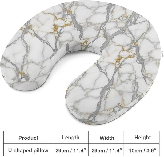 Kids Washable U-Shaped Travel Pillow Neck Support, Chic Golden White Marble U-Shape, Airplane Car Nap Chin Cushion