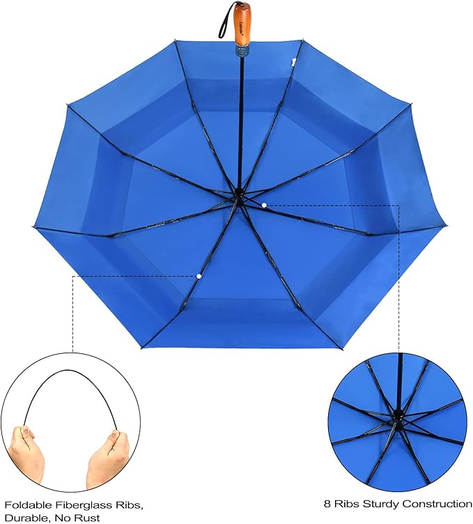 Lejorain Large Folding Golf Umbrella - Compact Mens Umbrellas Travel Rain and Windproof 54inch Collapsible Automatic Open Close Umbrella 210T Teflon Vented Double Canopy