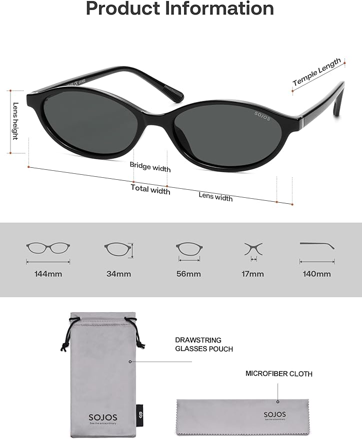 SOJOS TR90 Ultra Light Flexible Sunglasses for Women Retro Oval Polarized Cat Eye Vintage Shades UV400 Protection Comfort Fit