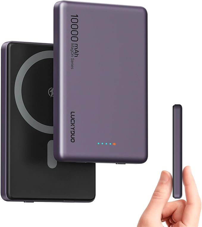 LUCKYDUO Ultra Slim 10000mAh for Magnetic Portable Charger,0.47IN Thin Wireless Magnetic Power Bank, Compact Battery Pack with PD 20W Two Way USB-C Charging,Compatible with iPhone 16/15/14/13 Series