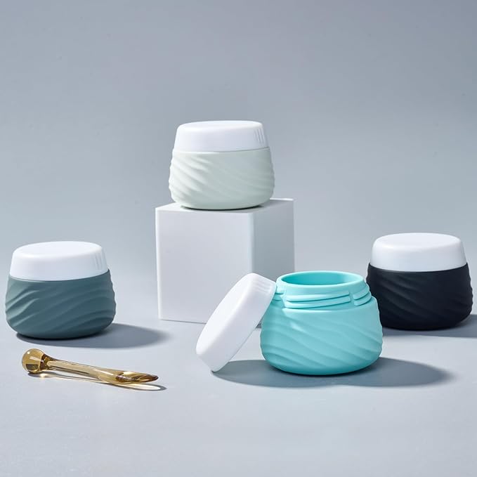 Travel Containers for Toiletries, Silicone Jar with Lid Eternal Moment, TSA Approved Travel Size Bottles with Clear Bag, Leak-proof Traveling Accessories Cosmetic for Lotion Face Body Cream (4 Pack)