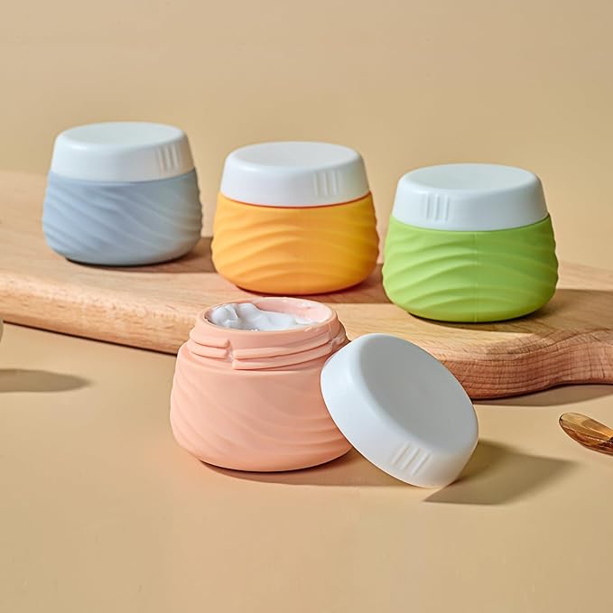 Travel Containers for Toiletries, Silicone Jar with Lid Eternal Moment, TSA Approved Travel Size Bottles with Clear Bag, Leak-proof Traveling Accessories Cosmetic for Lotion Face Body Cream (4 Pack)