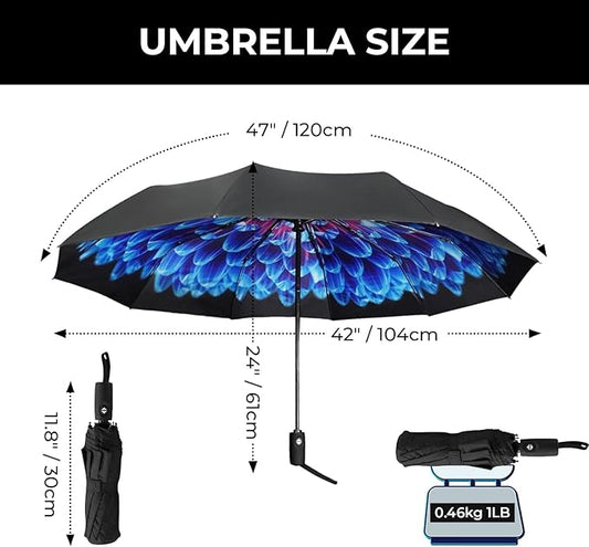 LLanxiry Compact Travel Umbrella, Automatic Open/Close Windproof Umbrella, 10 Fiberglass Ribs, 210T Pongee, UPF 50+ Sun/Rain, Lightweight Portable Umbrellas Travel Size with Carry Sleeve