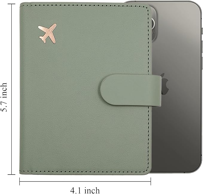 Deziliao Passport Holder,Passport Holder Card Slots, Passport and Vaccine Card Holder Combo, Cute Passport cover for Women and Men, with Waterproof Rfid Blocking, Passport Travel Wallet(Moss green)